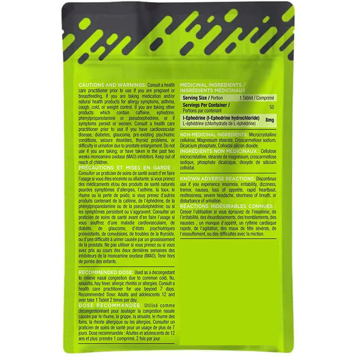 XP Labs Ephedrine HCL 8mg (Oral Nasal Decongestant) 50 Tablets